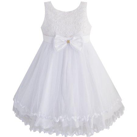 Sunny Fashion Girls Dress White Pearl Tulle Layers Wedding Pageant Flower Girl Size 2-10