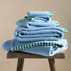The Sloane Stripe Trim Soft Cotton Towel Collection in Blue