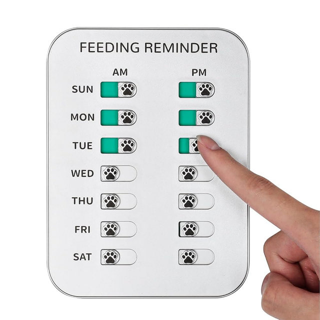 YAUYIK Dog Feeding Reminder, Magnetic OR Double Sided Adhesive Application, AM/PM Daily Chart Signs, Helps You Track Pets Feeding & Medication, Easy to Use on Fridge, Wall, Food Storage Bin (Silver)