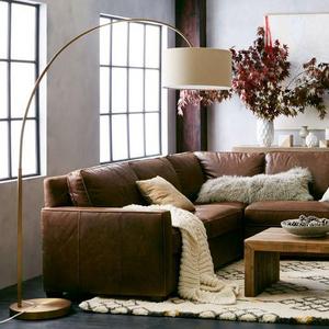 Overarching Linen Shade Floor Lamp- Antique Brass