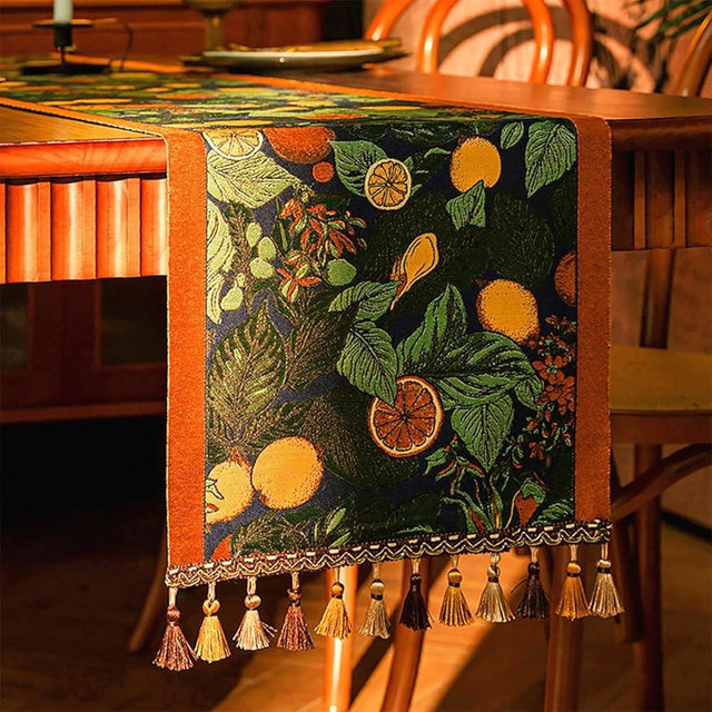 DHRH 13×72 Inch Table Runner, Retro-Luxury Tassels Series for Kitchen Dining Table Holiday Decoration (Lemon Garden)