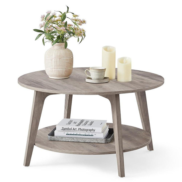 VASAGLE Round Coffee Table, 2 Tier Coffee Table with Storage, for Living Room, 31.5 x 17.7 Inches, Easy to Assemble, Heather Greige ULCT243K02