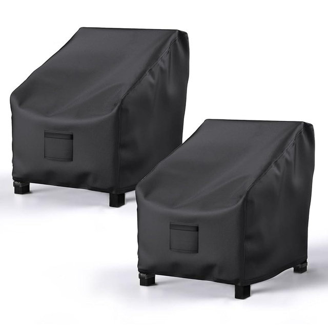 BROSYDA Patio Chair Covers for Outdoor Furniture Waterproof 2 Pack, Lawn Chair Covers 600D Heavy Duty Oxford Cloth, Large Covers for Lounge Lawn Deep Seat Black 29"W×30"D×36"H