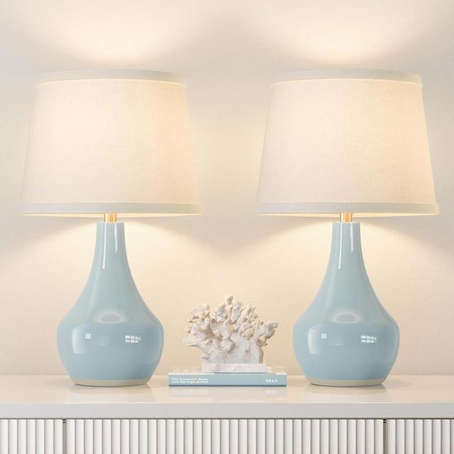 Seealle 19.4" Modern Ceramic Table Lamps for Night Stands - Bedside Lamps Set of 2 for Nightstand, Blue Bedroom Lamp for Living Room Cute Desk End Table Office Guest Room Dresser Rocker Swtich