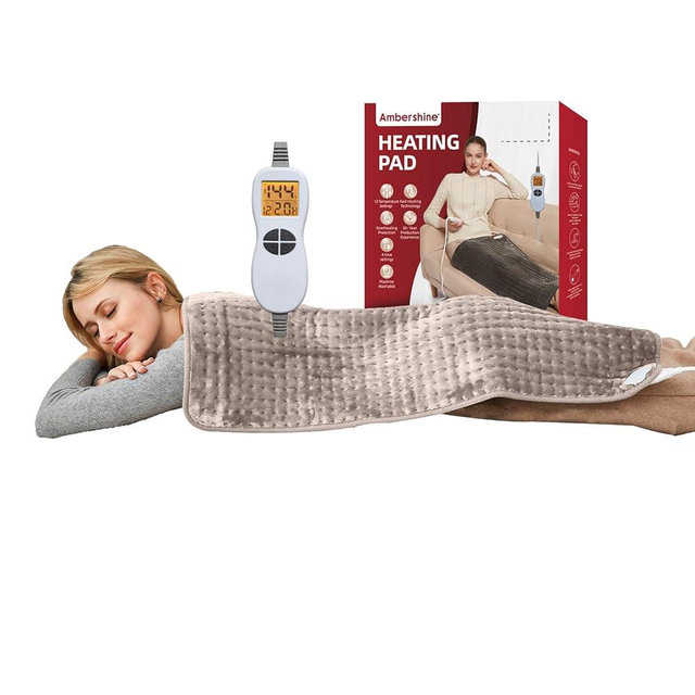 Ambershine 17''x33'' XXXL King Size Heating Pad with 12 Temperature Settings & 4 Auto-Off Countdown Timers, Pain Relief for Back/Neck/Shoulders/Abdomen/Legs, Christmas Gifts for mom dad (Light Tan)