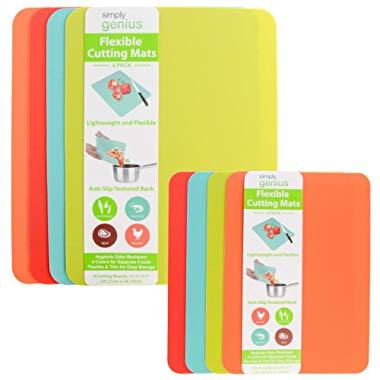 Simply Genius (8 Piece) Plastic Cutting Boards for Kitchen Prep, Non Slip Flexible Cutting Mat Set, Dishwasher Safe, Colorful Chopping Boards for Meats and Vegetables
