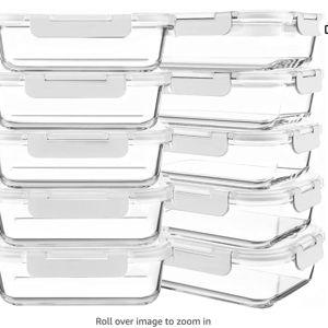 10 Packs 30 oz Glass Meal Prep Containers,Glass Food Storage Containers with Lids,Airtight Glass Lunch Bento Boxes,Microwave, Oven, Freezer and Dishwasher,White