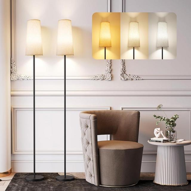 SUNMORY Floor Lamps for Living Room/Bedroom/Office, Standing Lamp with LED Bulb, 3 Color Temperature Tall Lamp, Suitable for Modern/Boho/Farmhouse and Other Home Decor Styles, Black - 2 Pack