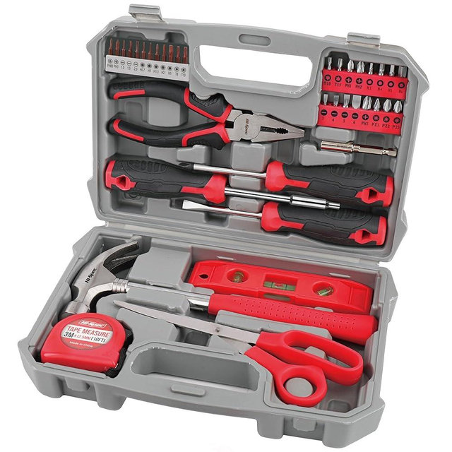Hi-Spec Tool Set Kit, Red Household First Tool Kit and Starter Tool Set for Home and Office, Compact Easy Carry Toolbox
