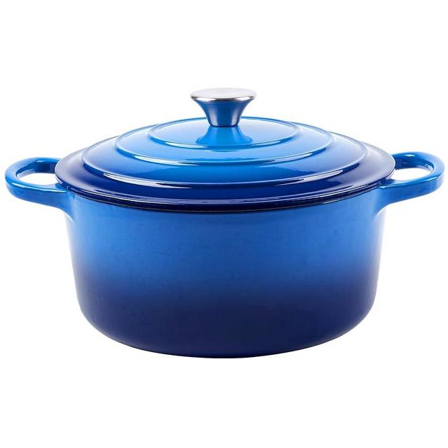 6 Quart Enameled Cast Iron Dutch Oven with Lid - Big Dual Handles - Oven Safe up to 500°F - Classic Round Pot for Versatile Cooking Blue