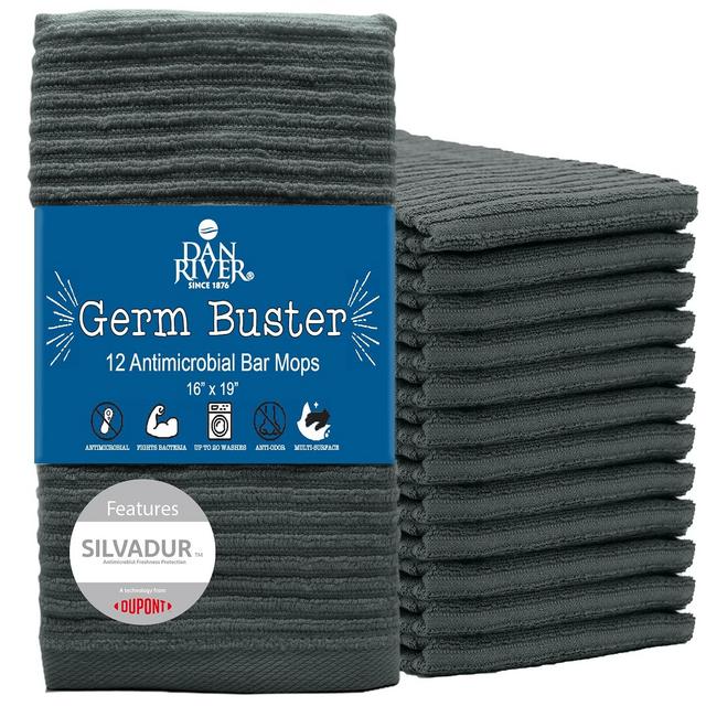 Cotton Bar Mop Dish Cloth | Soft and Absorbent Kitchen Towels| Gray | Pack of 12
