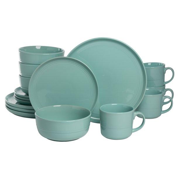 10 Strawberry Street Double Line 16 Piece Dinnerware Set, Seafoam