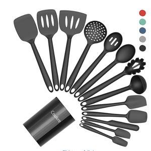 Silicone Kitchen Cooking Utensils Set - color - Black