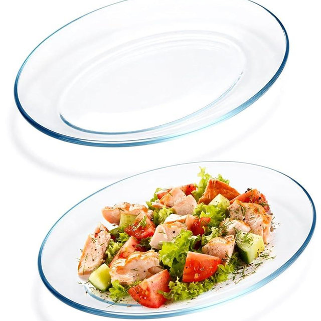 NUTRIUPS 2 Pack 12 x 9inch Glass Oval Serving Plates, Serving Platters, Serving Dishes for Entertaining, Dessert Taco and Sushi