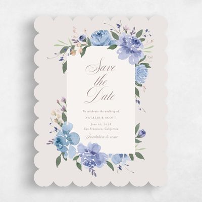 Blue Scalloped Wedding Save the Date - Reagan Portrait