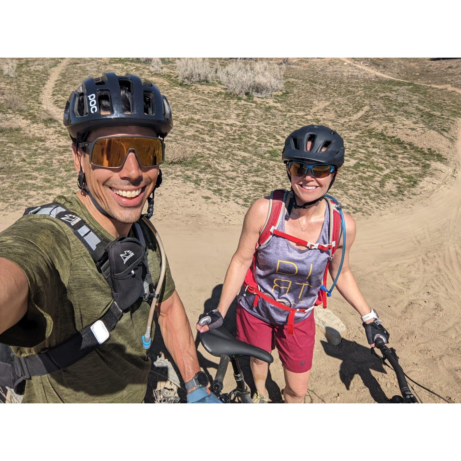Phil teaches Katie some mountain biking skills