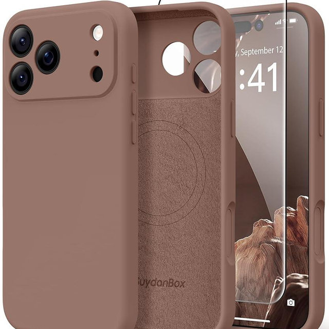 SuydanBox Magnetic for iPhone 17 Pro Case, Compatible with MagSafe, [Full Camera Protection][Screen Protector] Silicone Shockproof Protective Phone Case for iPhone 17 Pro 6.3", Brown