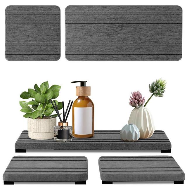 3PCS Water Absorbing Stone Tray, DryingNeat Diatomite Stone Sink Tray, Instant Dry Sink Coasters, Kitchen Sponge Hand Soap Holder, Countertop Fast Drying Counter Tray,8 * 4inch and 4 * 4inch