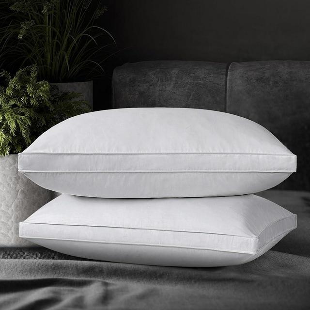 UNIKOME Goose Down Feather Pillows with 100% Cotton Cover, Gusseted Bed Hotel Collection Pillows for Sleeping, King Size, Set of 2