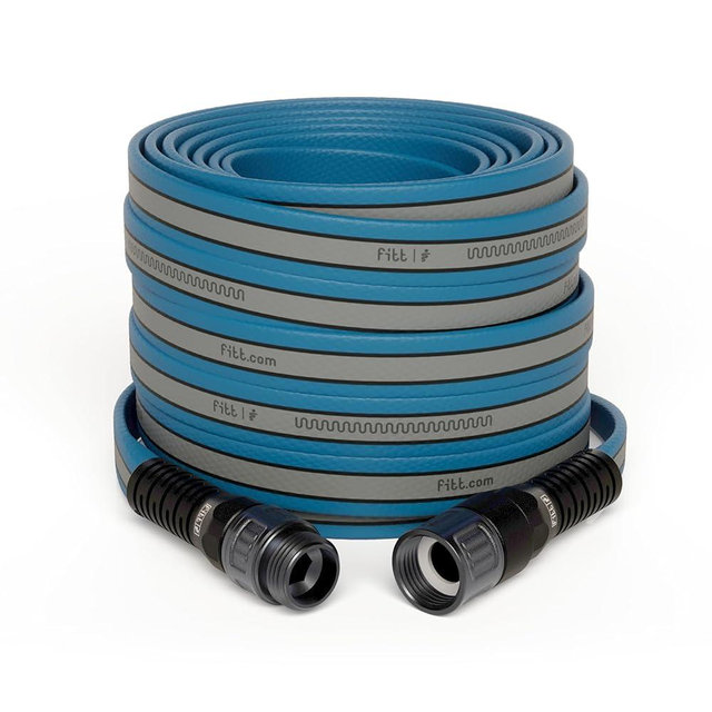 FITT Hiflo Water Hose 50ft, Multipurpose Flat Garden Hose, Easy to Use and Long-lasting Performance, Light Blue and Grey