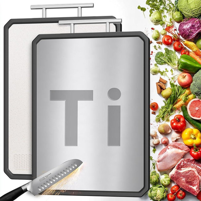 Double Sided Titanium and Wheat Straw Chopping Board, Large 15.94x11.02x1 Inch Cutting Board for Kitchen, Easy to Clean