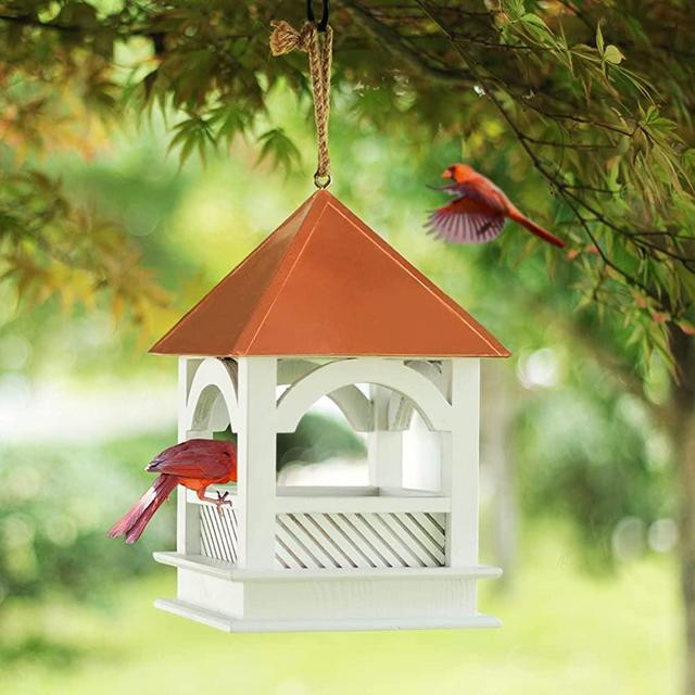 CEDAR ALPHA Deluxe Pavillion Feeder, Solid Western Red Cedar Birdfeeder Hanging for Outdoors, 2 Lbs Capacity, Cleanable Base Tray, Large Gazebo Style Long Life Lasting Rust Proof Copper Roof.