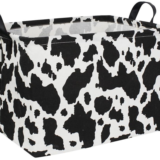 DDBASKET Rectangle Cow Basket Cow Print Storage Bins Cute Canvas Organizer Bin for Bedroom Decor Kids Toys Books, Clothes Shelves Gift Basket(Cow print)