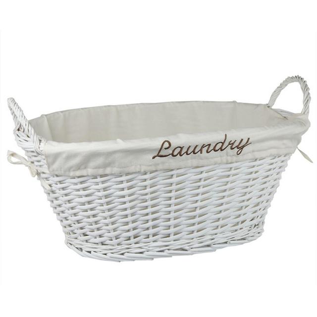 Home Basics Laundry Wicker Basket with Removable Liner, White