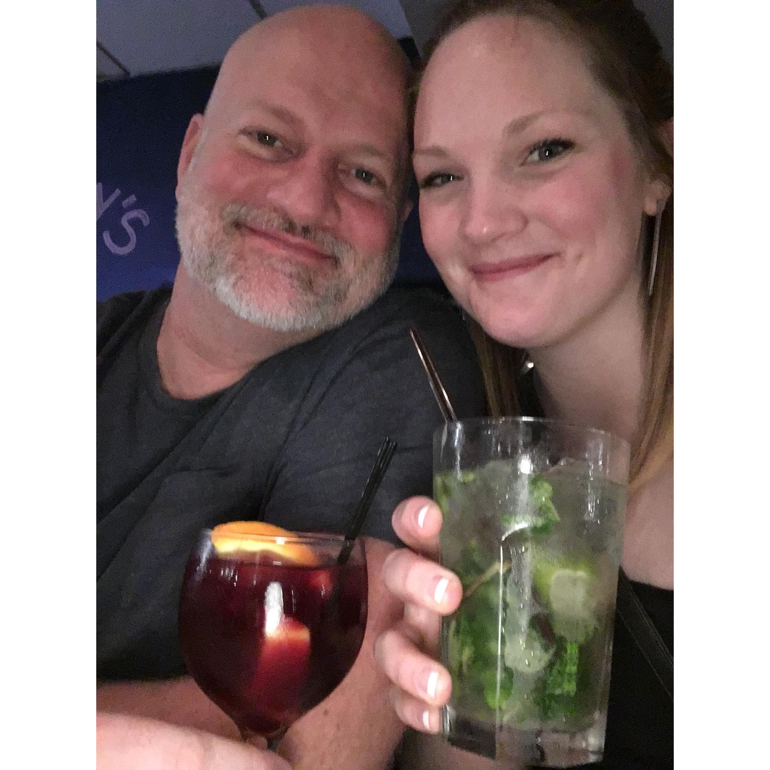 The first drink of our first trip together