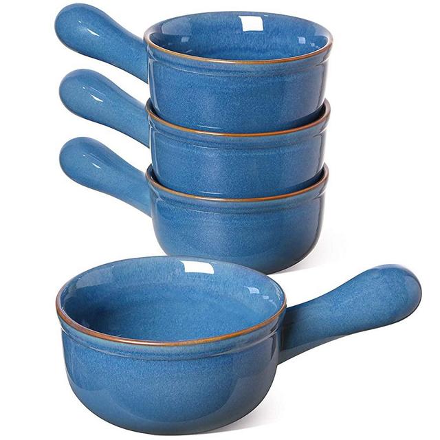 LE TAUCI 15 Oz Soup Bowls With Handles, French Onion Bowl for Soup, Chili, Beef Stew, Set of 4 - CEYLON BLUE