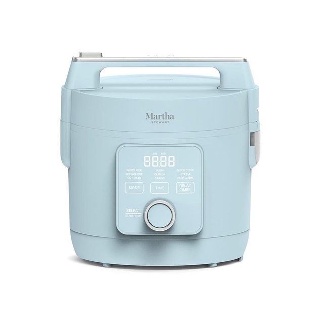 Martha Stewart Rice Cooker, 4 Cup (Uncooked) / 8 Cup (Cooked), Ceramic Non-Stick Removable Pot, Keep Warm, Measure Markings, Steam Basket, Brown & Sushi Rice, Quick Cook, Quinoa, Grains, Oats, Sky Blue