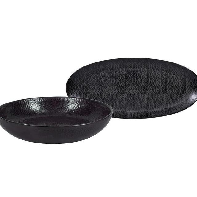 Serene Stoneware Serving Platter & Bowl Set - Black