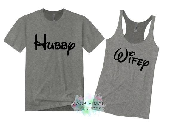 Disney JUST MARRIED Shirts, Hubby / Wifey Shirts, Mickey Groom T Shirt, Disney Wedding, Disneymoon, Bride Tank, Disney Honeymoon
