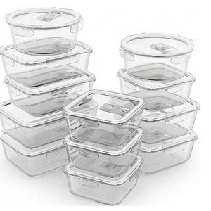 Razab 24 Pc Airtight Glass Food Storage Containers - Glass Meal Prep Containers - Freezer to Oven Safe - Steam Release Valve BPA Free - Airtight Bento Boxes - Leak Proof (12 lids & 12 Containers)