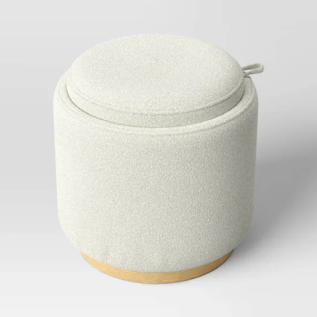 Round Upholstered Storage Ottoman Cream Boucle - Room Essentials™