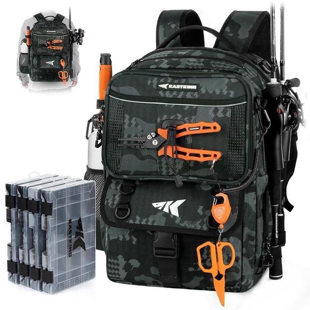 KastKing BaitSpace 50L Fishing Tackle Backpack with Removable Bait Binder & 4 Tackle Boxes, Rod Holders Storage Fishing Gear