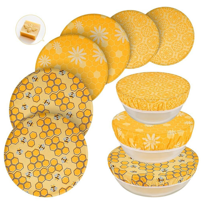 Swiscena 6 Pcs Beeswax Bowl Covers Reusable, Large Reusable Bowl Covers for Bread Proofing,Stretchable to Fit 8/10/12 Inch Bowls (2 Each),3 Patterns, Beeswax Wraps for Bread,Leftovers,Fruits,Salad