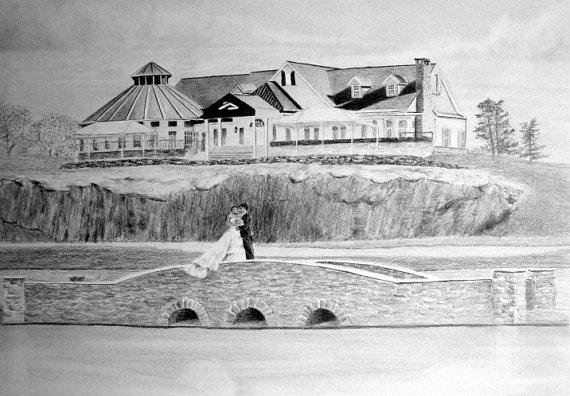 Custom Wedding Drawing From Your Photo - 16x20 Original Pencil Landscape Sketch Art From Picture