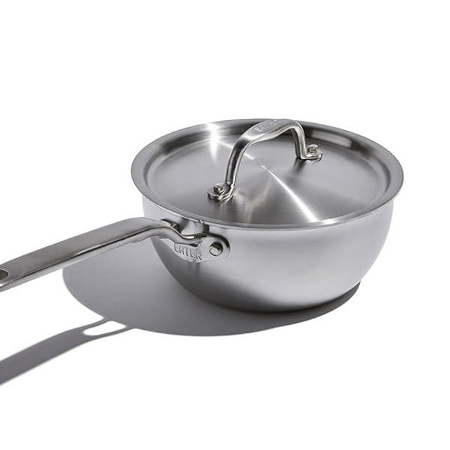 Heritage Steel x Eater 2 Quart Stainless Steel Saucier Pan | 5-Ply Fully Clad | Stay Cool Handle | Induction Compatible | Non-Toxic | Cook like a Pro