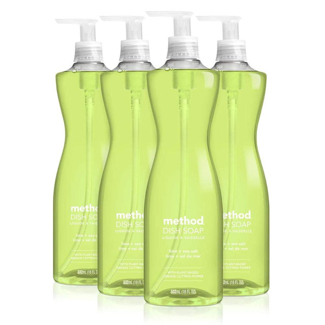 Method Gel Dish Soap, Lime + Sea Salt, Biodegradable Formula, Tough on Grease, 18 Fl Oz (Pack of 4)