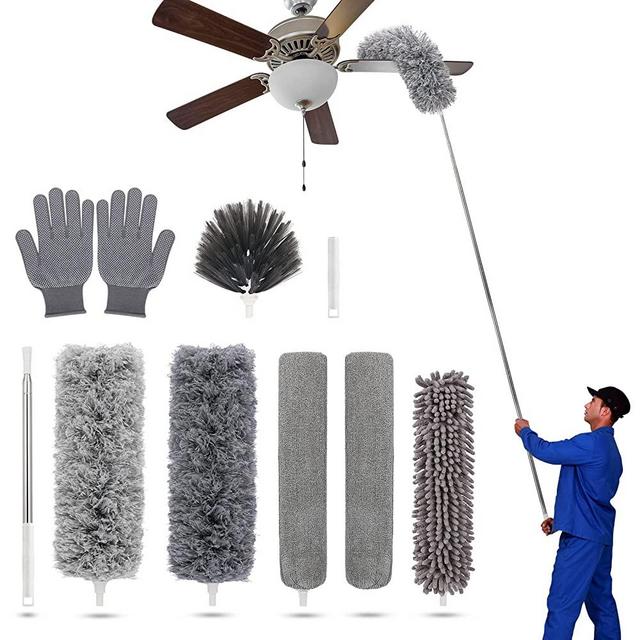 Microfiber Dusters Kit for Cleaning (9Pcs), Bendable & Washable Duster with 2 Handle, for Cleaning Ceiling Fans, High Ceilings,Walls, TV, Small Spaces, Furniture, Etc