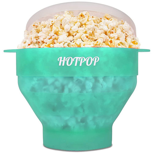 The Original Hotpop Microwave Popcorn Popper, Silicone Popcorn Maker, Collapsible Bowl Bpa Free and Dishwasher Safe (Transparent Aqua)