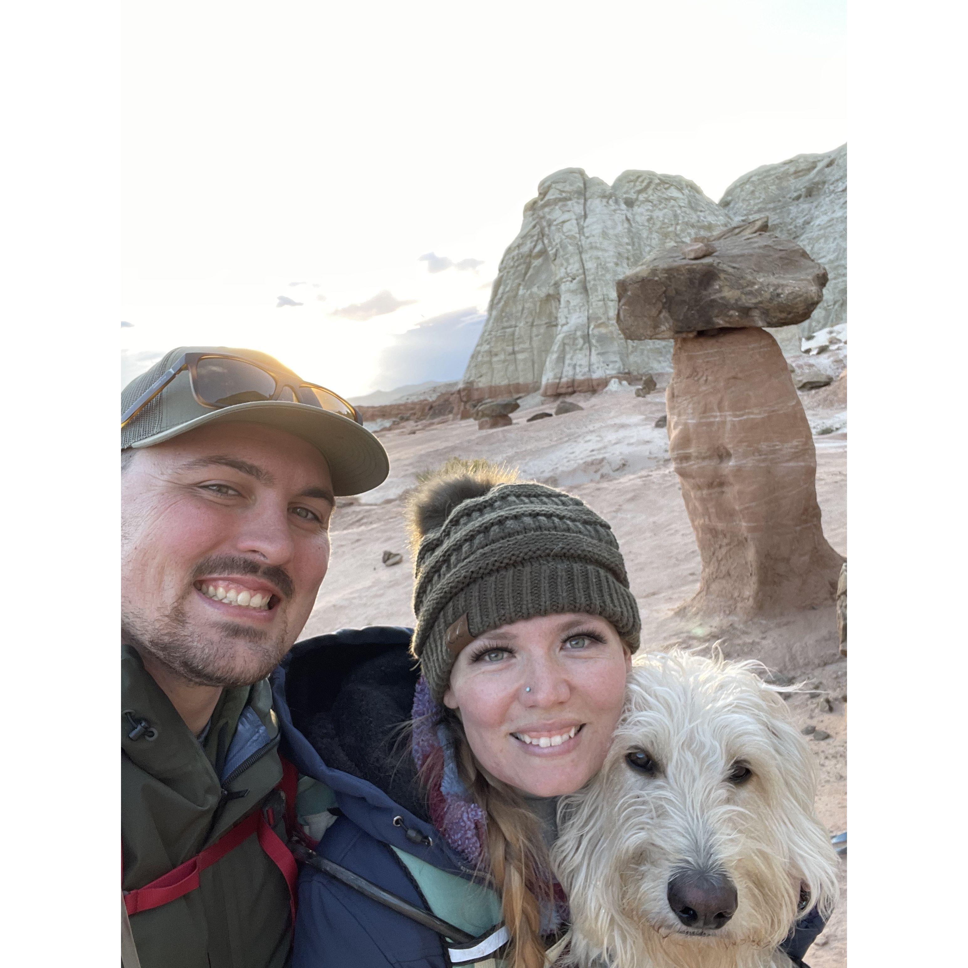 Dalton, Nicholle, and Bohdie visiting the toadstools in Utah, 2022!