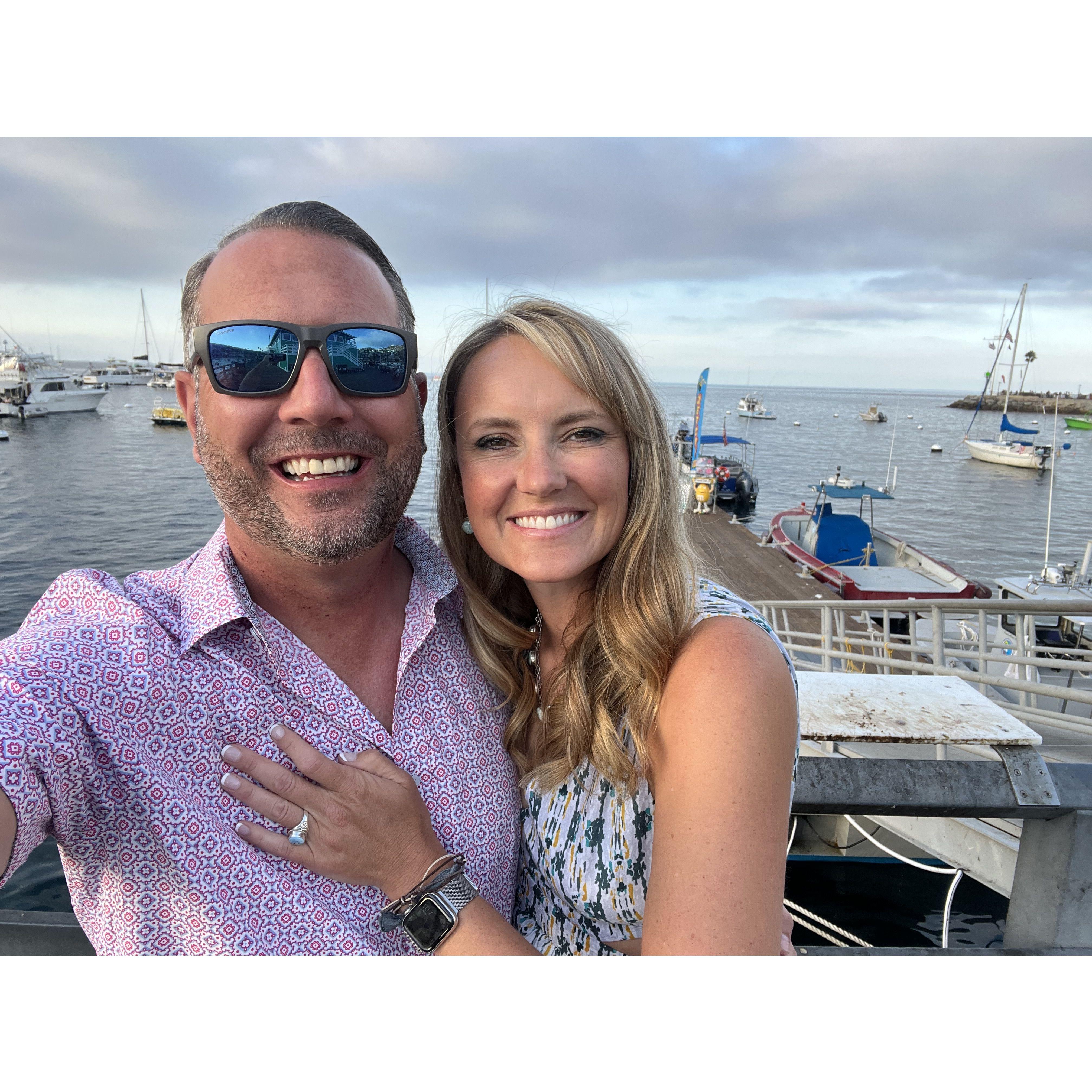 The day we got engaged in Catalina! Kay Jewelers called Rob as we went through security at the airport to let him know the ring was ready... Lucky Cat ended up with two rings!