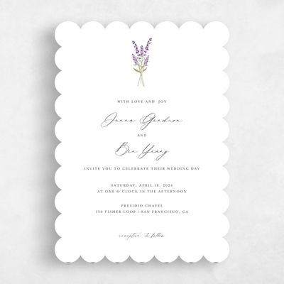 White Scalloped Wedding Invitation - Marat Portrait