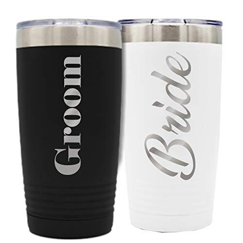 My Personal Memories Bride and Groom Insulated Travel Tumbler Set of 2 - Engraved To Go Cup Gift for Wedding, Rehearsal Dinner Party, Honeymoon, Reception