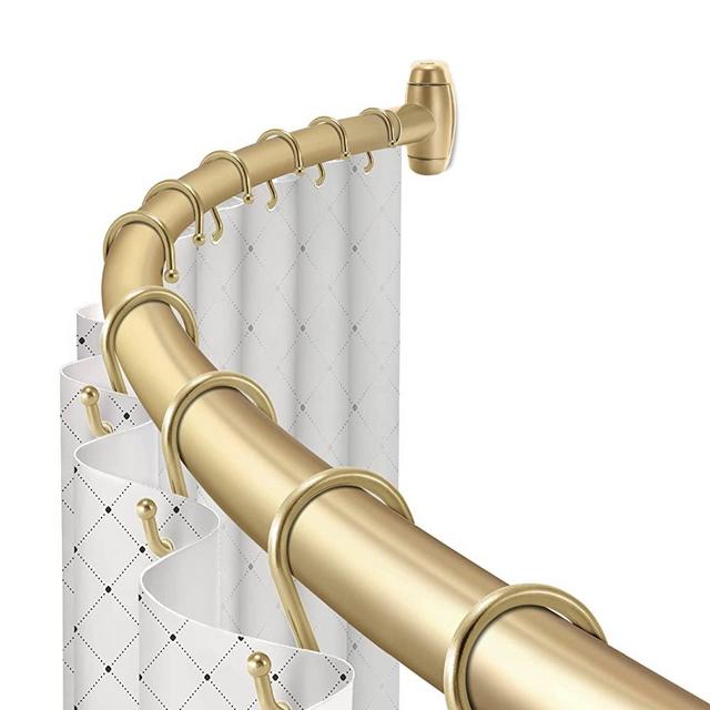 Curved Shower Curtain Rod, TOPROD Round Shower Curtain Rod 48-72 Inches Adjustable, Rounded Bowed Stainless Steel Shower Rods for Bathroom, Bathtub, More Shower Space, Gold, Need to Drill
