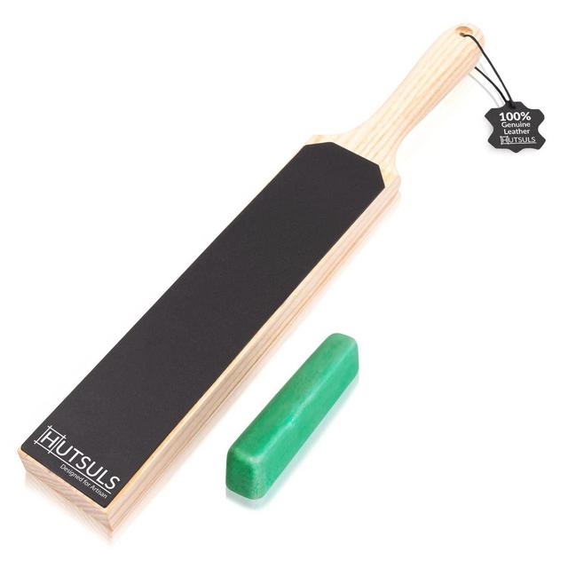 Hutsuls Double Sided Strop Paddle - Get Razor-Sharp Edges with Knife Strop Kit, Easy to Use Quality Leather Strop Sharpener with Ergonomic Handle Leather Honing Strop Step-by-Step Guide is Included