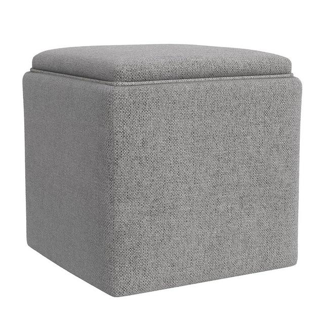 Homepop Home Decor |HomePop Storage Ottoman with Tray Top|Upholstered Modern Square Storage Ottoman with Storage for Living Room & Bedroom, Grey Woven