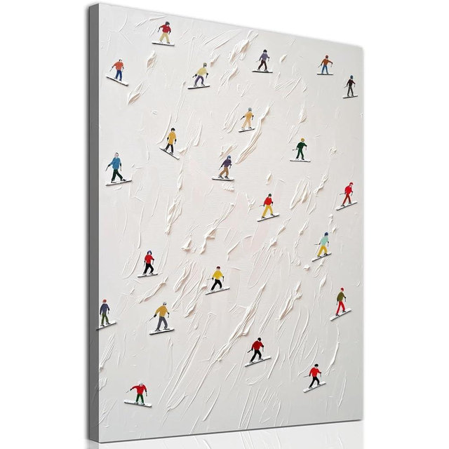 Skiing Canvas Wall Art Winter Scenery Pictures Abstract White Painting Winter Snow Canvas Wall Art Vintage Ski Poster Snow Scene Painting Snowboard Picture Abstract Christmas Prints 16x24inch Framed